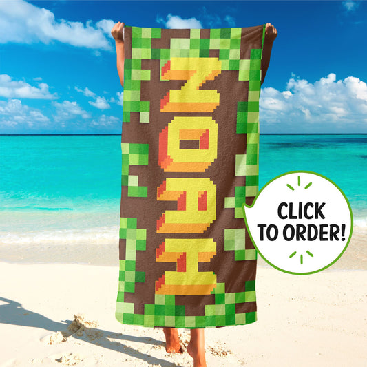 Game Blocks Kids Custom Beach Towel for Boys, Gaming Gifts with Name T43 - Custamazegifts.com