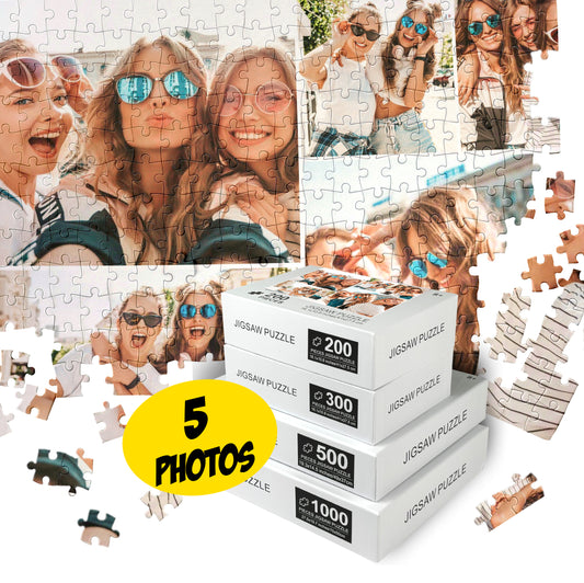 Custom 5 Photo Collage Puzzle, Mom Dad Grandma Keepsake Gift - Custamazegifts.com