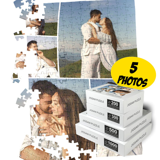 Five Photo Collage Personalized Puzzle 200 300 500 1000 Piece - Custamazegifts.com