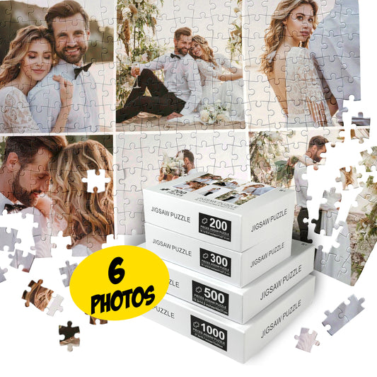 Custom Puzzle 200 300 500 1000 Pieces, Personalized Collage of 6 Photos - Custamazegifts.com