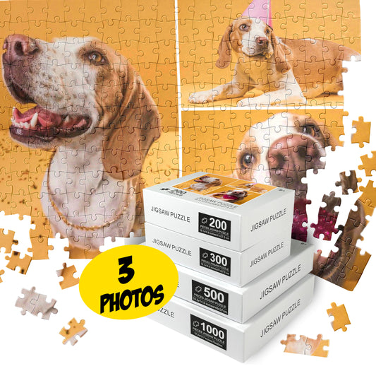 Custom Jigsaw Three Photo Puzzle, Personalized Collage 200-1000 Piece - Custamazegifts.com