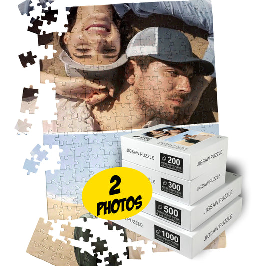 Personalized Collage, Custom Two Photos Puzzle 200 300 500 or 1000 Piece - Custamazegifts.com