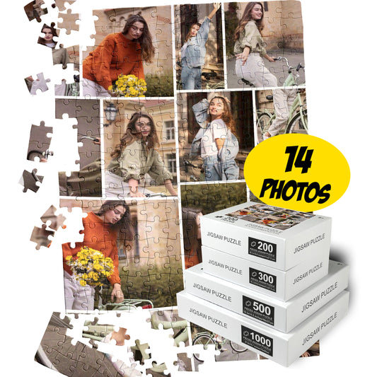 Jigsaw Puzzle Collage of 14 Photos, Personalized Picture Gift - Custamazegifts.com