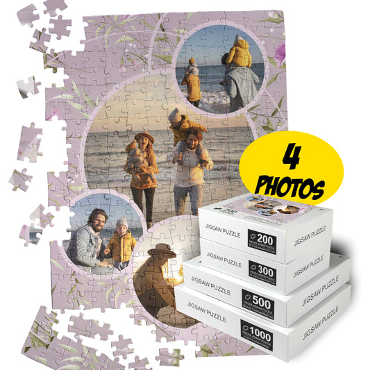 Custom Puzzle 200 300 500 1000 Pieces, Personalized Collage of 4 Photos