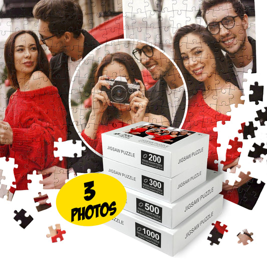 Personalized Puzzle Three Photo Collage, Custom Gift for Parents Grandparent Friends - Custamazegifts.com