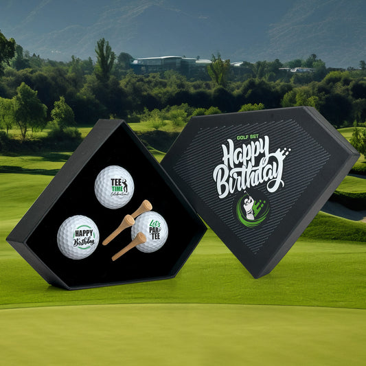 Golf Happy Birthday Gift Box, Set for Golfer Includes 3 Printed Golf Balls and 3 Tees - Custamazegifts.com