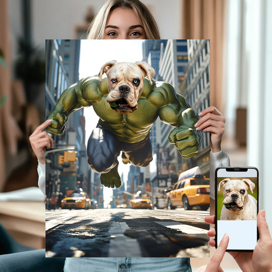 Superhero Pet Portrait, Funny Pet Portrait Poster or Canvas Wall Art