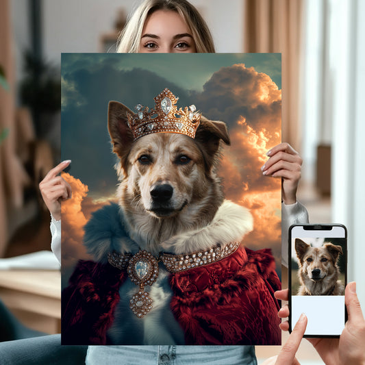 King Royal Dog Portrait from Photo, Personalized Dog Lover Gifts