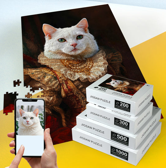 Custom Photo Puzzle, Queen Royal Cat Portrait Renaissance Art Puzzle PC23