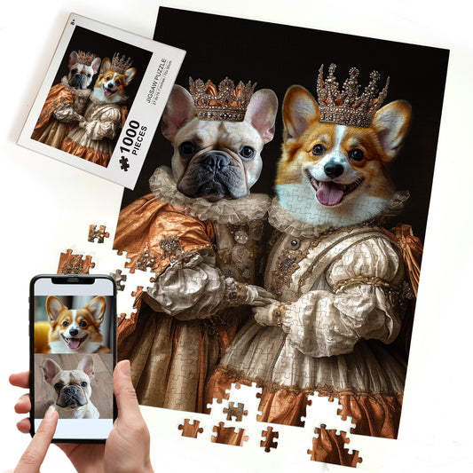 Two Pets Custom Photo Puzzle, Queen Royal Pet Portrait Picture Puzzle PC26