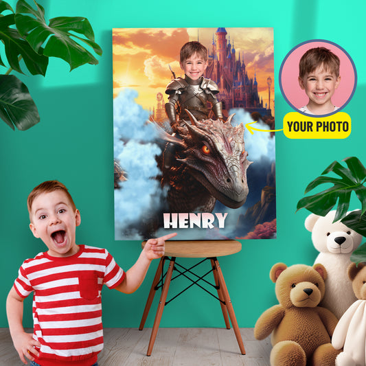 Prince and Dragon Photo Canvas Wall Art, Dragon Theme Gift for Him - Custamazegifts.com