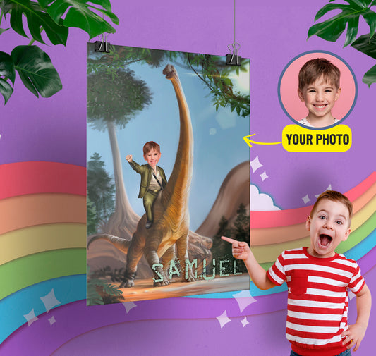 Kids Dinosaur Photo Poster, Brachiosaurus Custom Poster Print for Boys - Custamazegifts.com