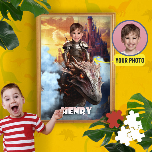 Custom Boy Knight on the Dragon Jigsaw Puzzle for Gift - Custamazegifts.com