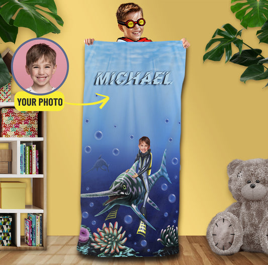 Boys Beach Towel Ocean Theme Gift, Personalized Towel Nephew Gift - Custamazegifts.com