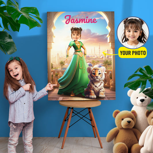 Photo on Canva Custom Princess Jasmine, Personalized Canvas Aladdin Gift Girl - Custamazegifts.com