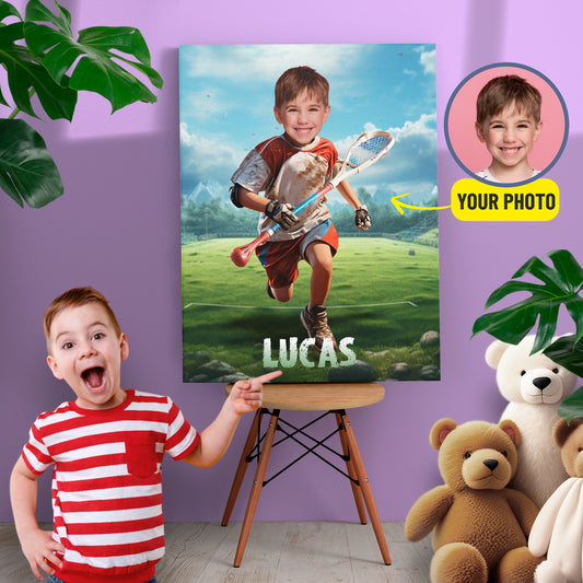 Lacrosse Custom Photo Canvas for Boy, Kids Room Decor for Sports Fan - Custamazegifts.com