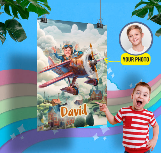 Pilot Gift for Him Custom Poster Digital Photo Airplane Gifts - Custamazegifts.com