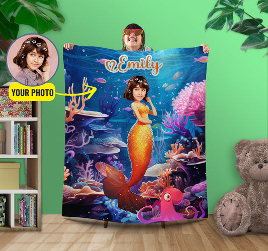 Personalized Mermaid Gift for Girl Her, Face Photo Birthday Party Favors - Custamazegifts.com