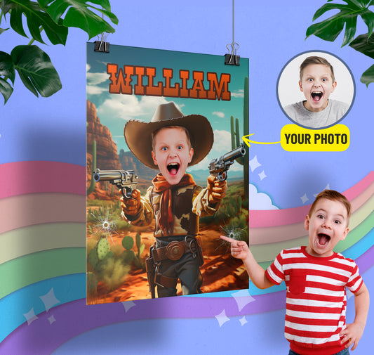 Western Boys Custom Poster, Cowboy Custom Portrait from Photo - Custamazegifts.com