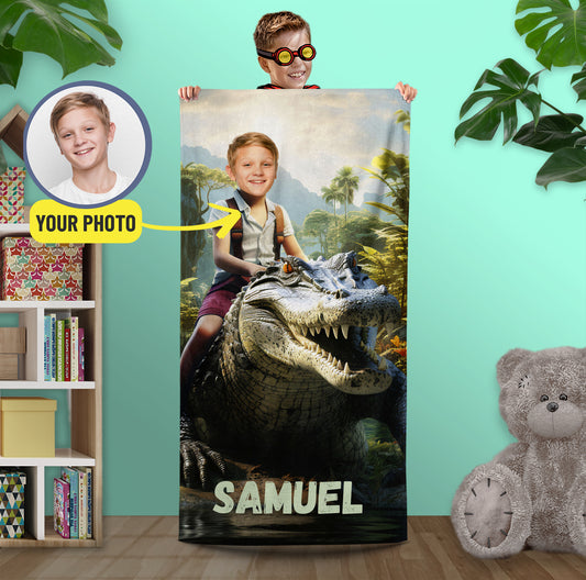 Crocodile Lover Towel Gator Alligator Boys Gift, Personalized Beach Pool Towel - Custamazegifts.com