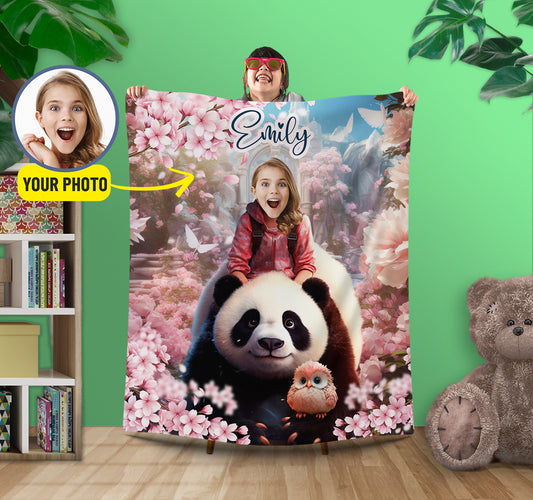 Princess and Panda Personalized Girls Photo Blanket - Custamazegifts.com