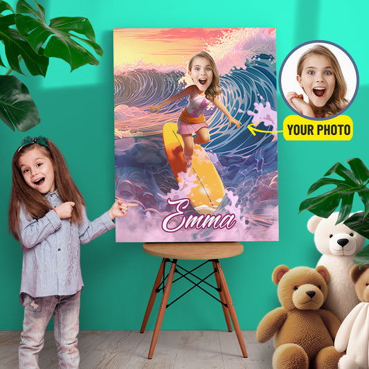 Custom Canvas Surfer Girl Gifts, Beach Lover Photoshop Portrait - Custamazegifts.com