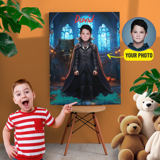 Dracula Vampire Personalized Canvas, Digital Portrait Boys Horror Gift - Custamazegifts.com