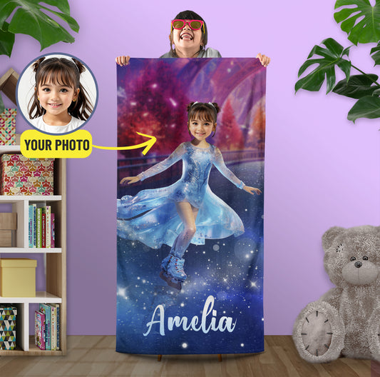 Ice Skating Gifts for Girls Personalized Towel with Your Photo - Custamazegifts.com