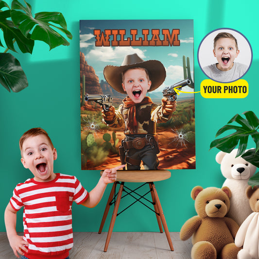 Cowboy Theme Décor Picture Canvas, Western Boys Digital Portrait - Custamazegifts.com