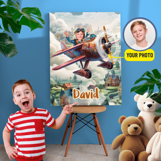 Custom Photo Canvas Portrait Boys Airline Pilot Helmet Gift for Him Boy - Custamazegifts.com
