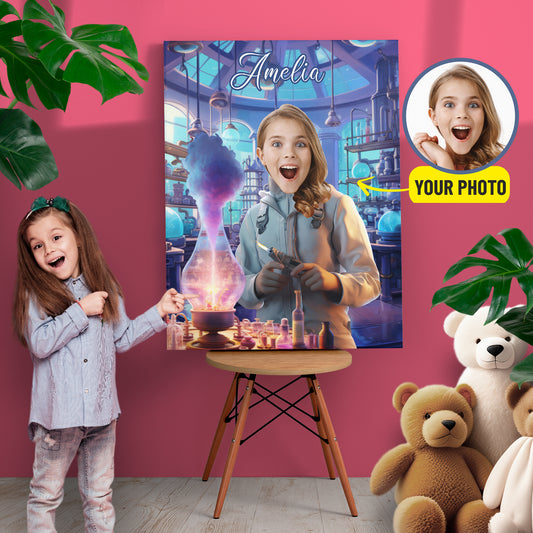 Wall Art Scientist Girl Canvas, Photoshop Magician Portrait - Custamazegifts.com