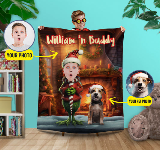 Custom Grinch Xmas Blanket Kids, Christmas Photo Grinch Blanket Gift for Him - Custamazegifts.com