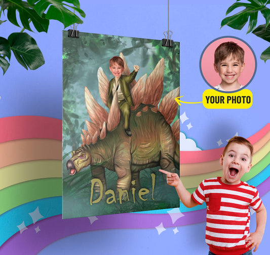 Custom Photo Poster Dinosaur, Jurassic Boys Print Poster Wall Art - Custamazegifts.com