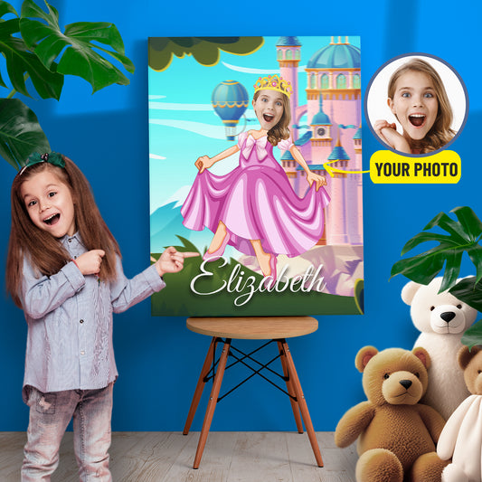 Little Princess Digital Portrait, Custom Photo Canvas Girl Gift - Custamazegifts.com