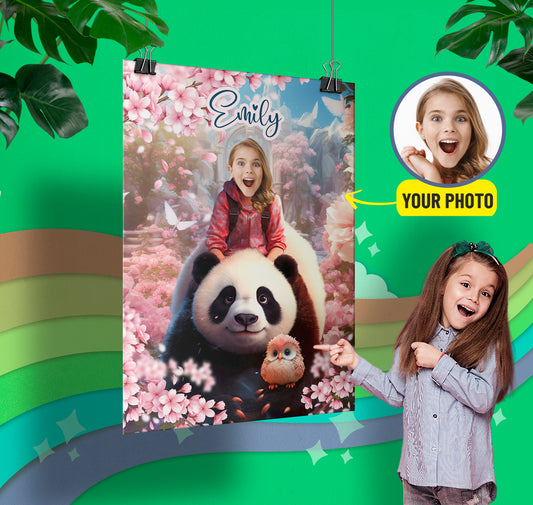 Custom Poster with Panda and Girl from Photo, Panda Lover Portrait - Custamazegifts.com