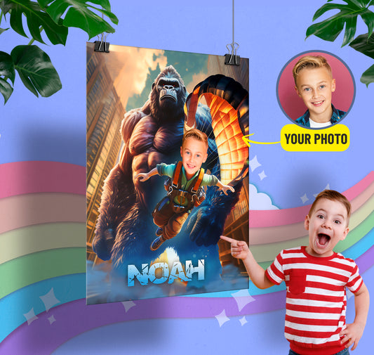 Gift for Kids Digital Poster, Custom Portrait from Photo King Kong - Custamazegifts.com