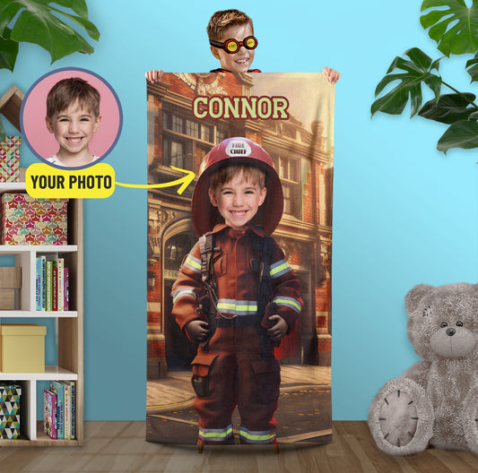 Firefighter Boys Face Bath Towels, Custom Pool Party Favors - Custamazegifts.com