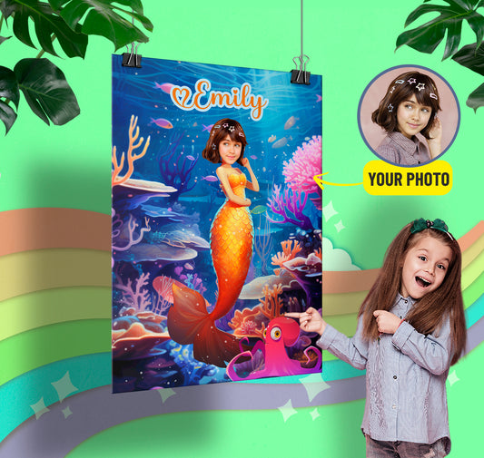 Mermaid Face Photo Custom Poster Print Girls Portrait - Custamazegifts.com