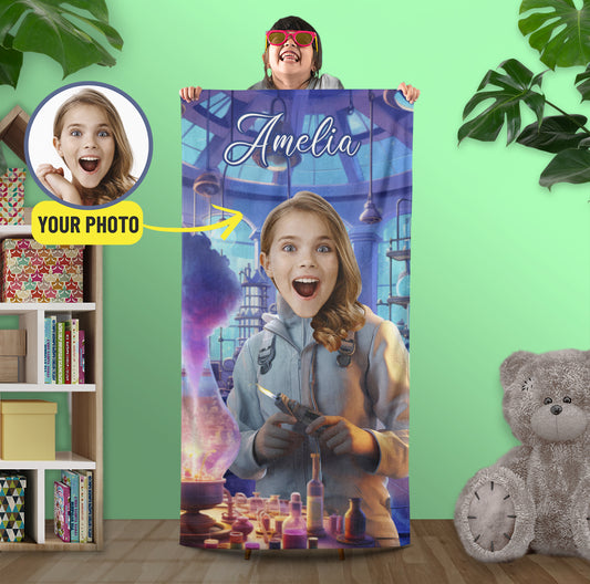 Custom Scientist Girl Towel, Personalized Towels with Magic Print - Custamazegifts.com