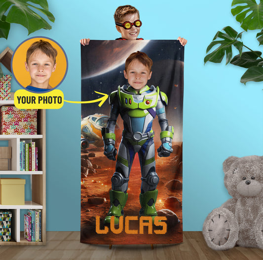 Boys Face Beach Towel Buzz Lightyear Custom Towel - Custamazegifts.com