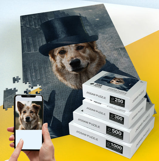 Custom Pet Puzzle, Detective in Top Hat Vintage Pet Portrait Jigsaw Puzzle PC19