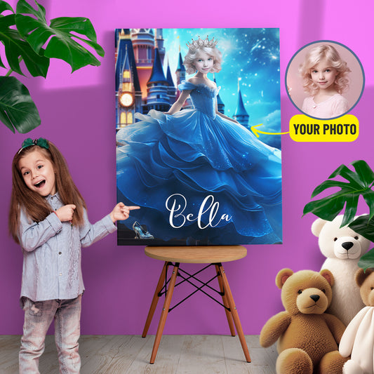 Custom Girl Photo Canvas Cinderella Princess Kids Wall Art - Custamazegifts.com