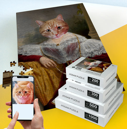 Elegant Lady Cat Portrait Puzzle, Personalized Pet Photo Puzzles PC18
