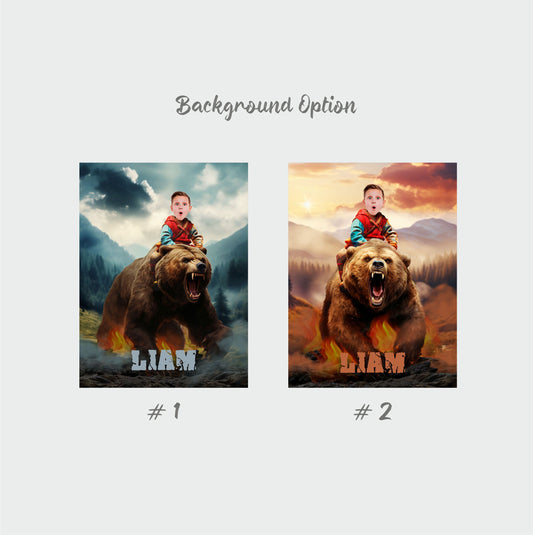 Personalized Canvas Bear and Kid, Woodland Boys Photoshop Portrait - Custamazegifts.com