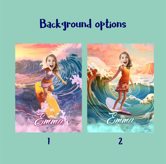 Personalized Surfer Girl Poster, Beach Lover Custom Photo Gift - Custamazegifts.com