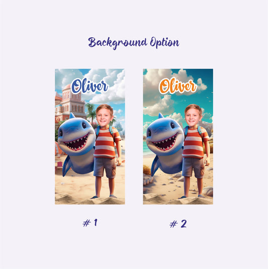 Shark and Boy Personalized Face Pool Bath Towel - Custamazegifts.com