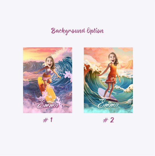 Custom Canvas Surfer Girl Gifts, Beach Lover Photoshop Portrait - Custamazegifts.com