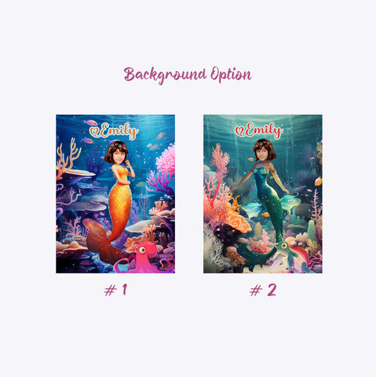 Custom Photo Canvas Mermaid Princess Photo Name, Little Mermaid Girl Gift - Custamazegifts.com