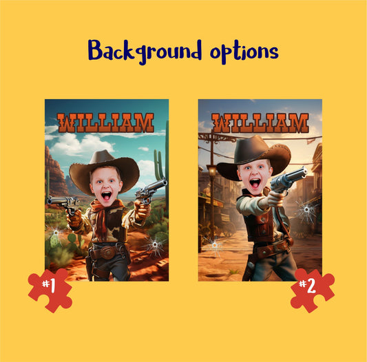 Custom Puzzle Western Boys Photo Name Gifts, Cowboy Photo Gift - Custamazegifts.com