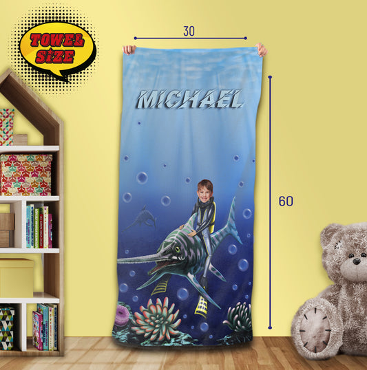 Boys Beach Towel Ocean Theme Gift, Personalized Towel Nephew Gift - Custamazegifts.com